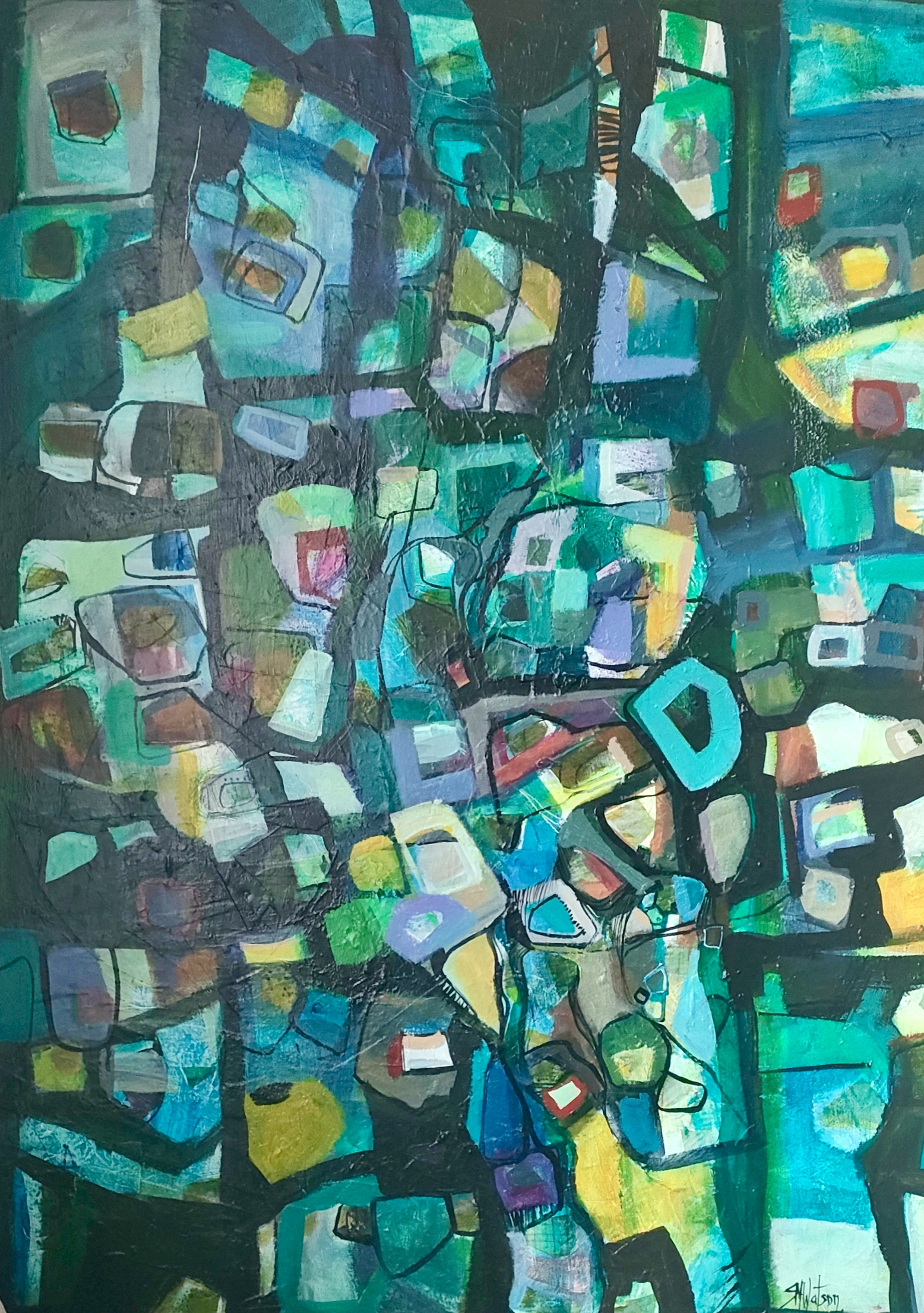 "Walled city" Mixed media on Linen.
Size large - 1220 mm high x 910 mm wide.
For Sale.