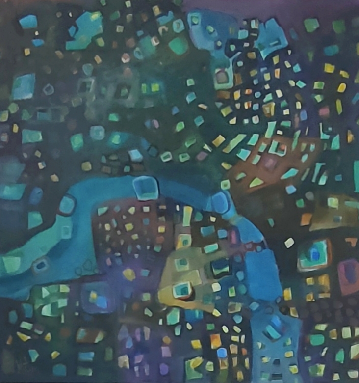 "Horseshoe bend" Acrylic on Canvas.
Size medium to large - 760 mm x 760 mm.
For Sale