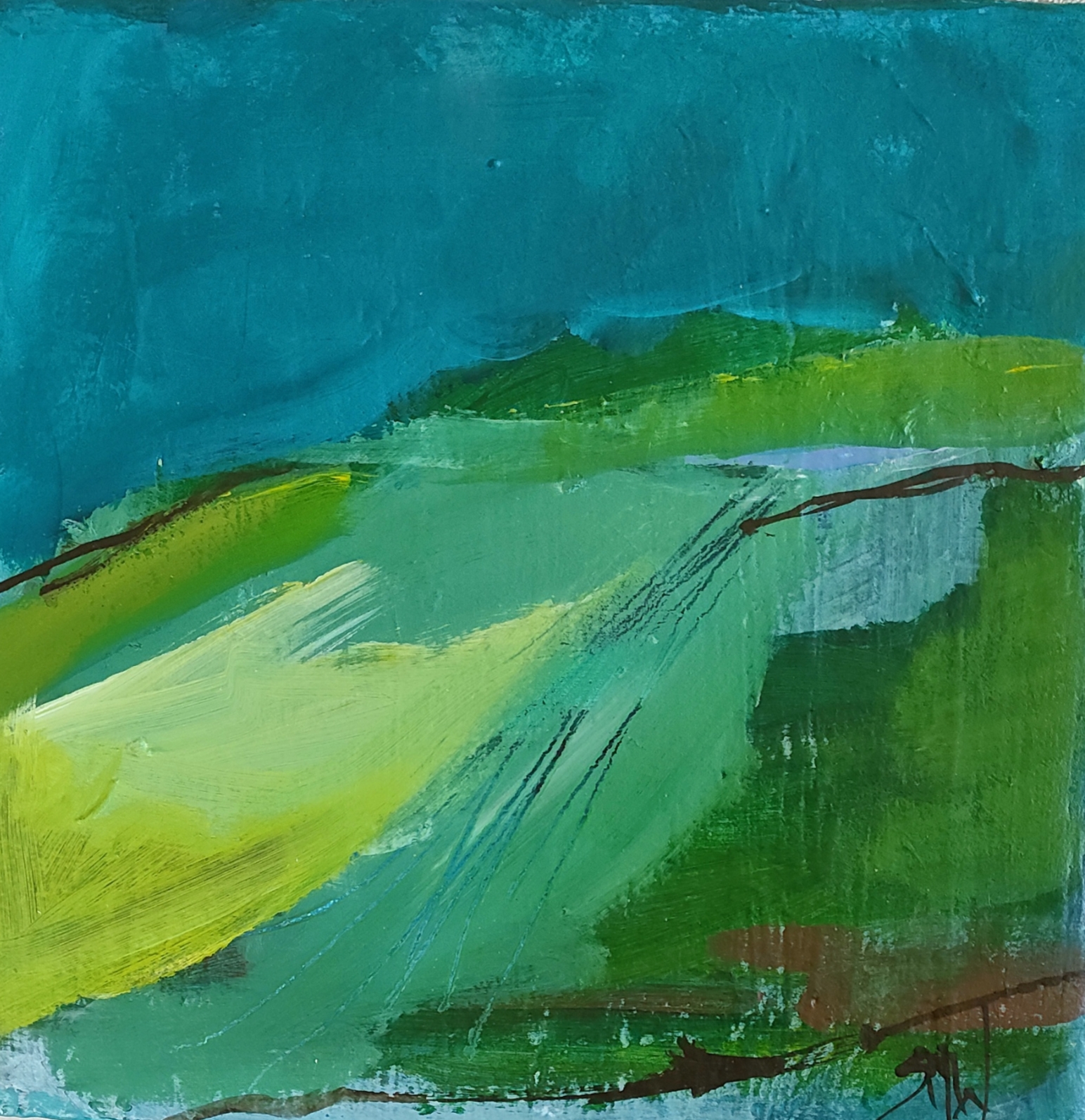 "Southland" Acrylic on canvas.
Size small - 250 mm high x 250 mm wide.
For sale.