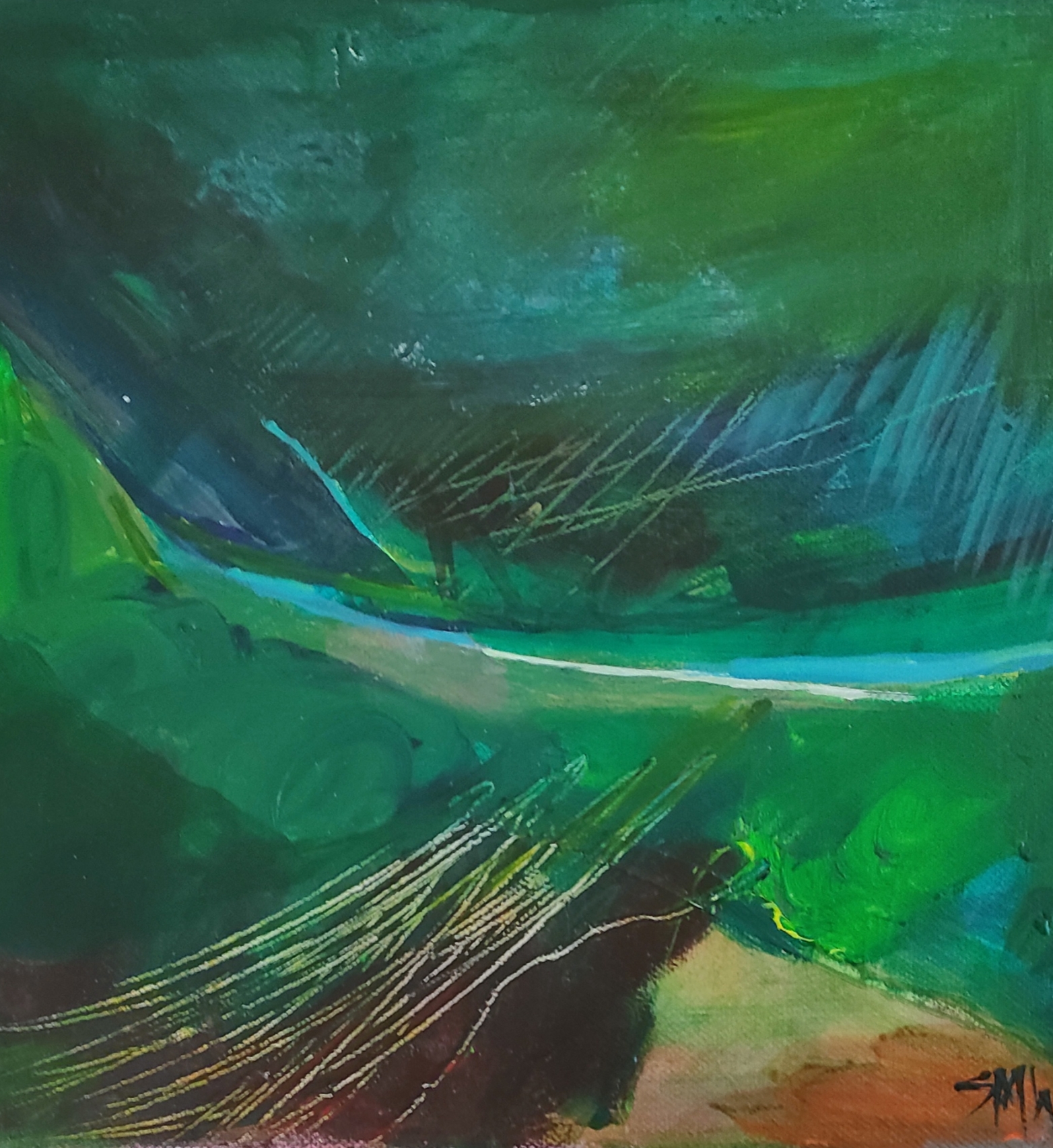 "To the River"
Acrylic on canvas
Size small - 250 mm high x 250 mm wide.
For Sale