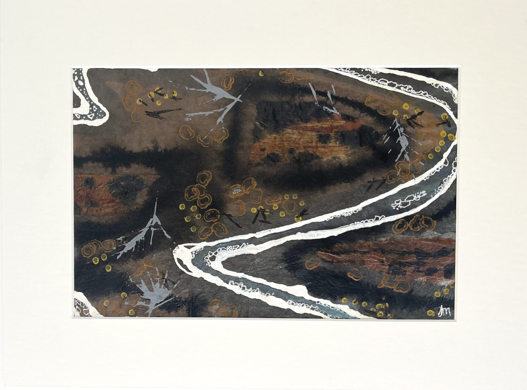 A Bend In The River
Acrylics on handmade paper - made with Belgian Linen and dyed with Indigo & walnut.
Framed with white mat and white frame
SOLD